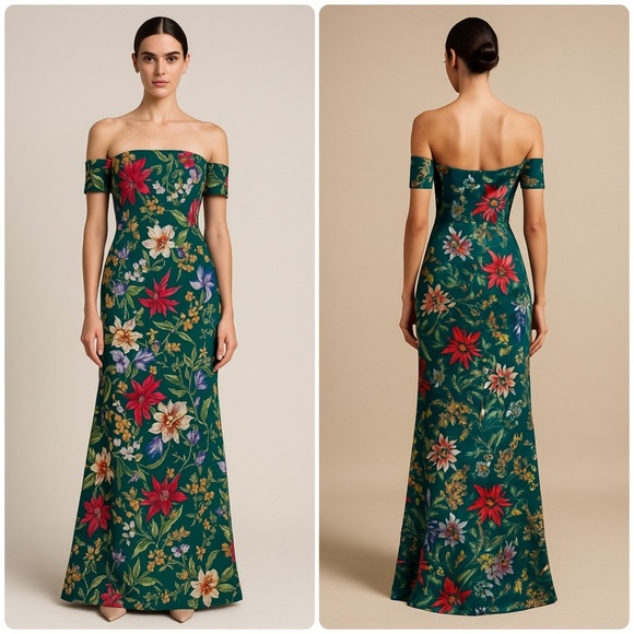Sachin + Babi Dresses & Skirts - Sachin + Babi Galiana Off-The-Shoudler Green Floral Strapless Gown 💚0, 2, 6, 10